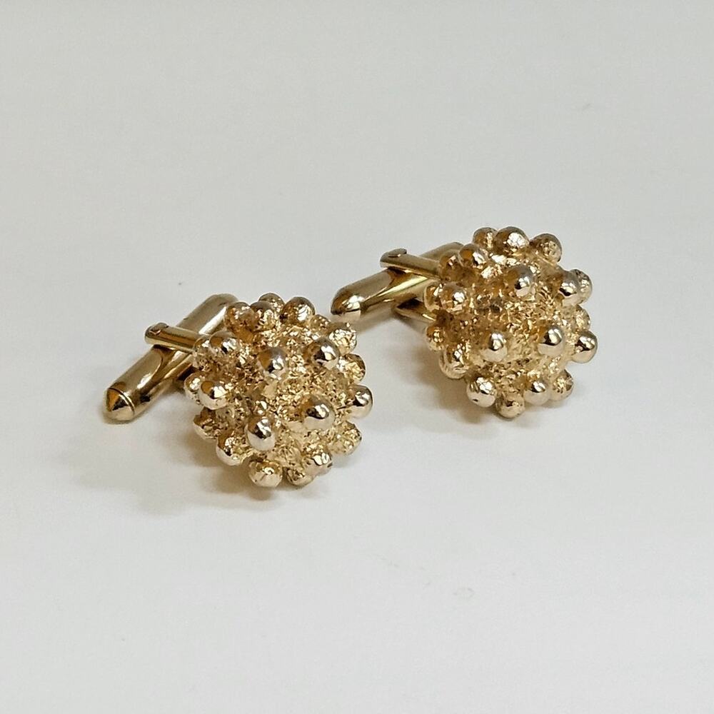 Vintage MCM Gold Tone Nugget Cufflinks | Textured Brutalist Cluster Cuff Links